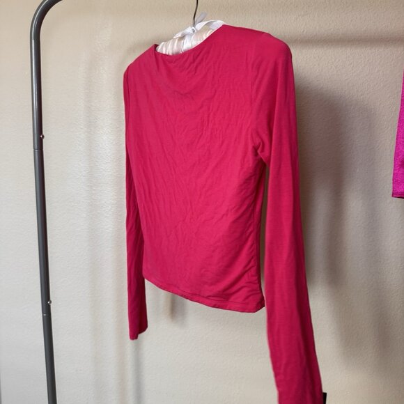 Solid Long Sleeve Round Neck Crop T Shirt Top Size Small Soft Double Lined - Picture 5 of 5